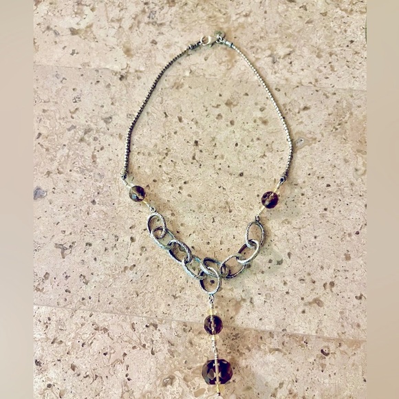 Silpada Vintage Smoky Quartz Citrine Beaded Oxydized Sterling Silver Necklace - Picture 7 of 9